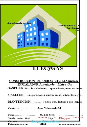 jose  valenzuela.m oficios y profesiones en Santiago |  ELECYGAS, CONSTRUCCIONES