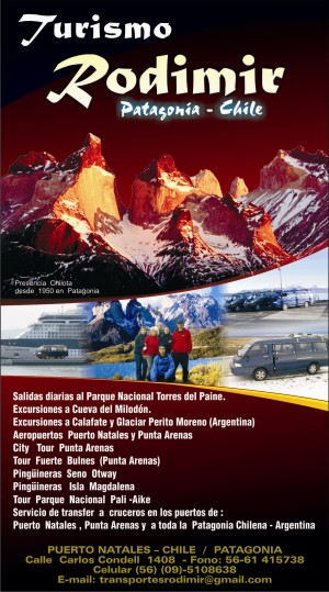 Rodolfo D&igrave;az Miranda oficios y profesiones en Torres del Paine |  TRANSFER A CRUCEROS EN PUNTA ARENAS 61-415738 TRASNFER RODIMIR, TIERRA DEL FUEGO PRIMERA ANGOSTURA TORRES DEL PAINE CALAFATE 