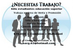 B&aacute;rbara Castillo oficios y profesiones en &Ntilde;u&ntilde;oa |  Trabajo PART TIME para estudiantes de superior o preuniversiraios., Necesitamos incorporar 50 nuevos chicos.