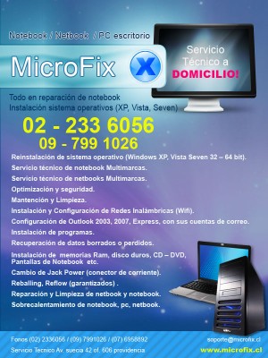 Microfix Chile oficios y profesiones en Lo Barnechea |  Reparaci&oacute;n de Computaci&oacute;n a Domicilio, Notebook, Netbook y PC, SERVICIO TECNICO NOTEBOOK A DOMICILIO
