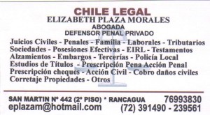 Elizabeth Plaza oficios y profesiones en Rancagua |  Abogada civilista, defensora penal privada. corretaje de propiedades, Especialista en tr&aacute;mites civiles, familia, laborales y penales.