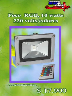 RENTAGAME CHILE oficios y profesiones en La Cisterna |  Foco  rgb, 10 watts/220 volts/colores/incluye control remoto $ 17.900, Rentagame: es lider en iluminacion led
