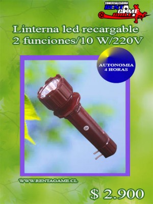 RENTAGAME CHILE oficios y profesiones en La Cisterna |  Linterna led 2 funciones recargable 10 watt precio: $ 2.900, Rentagame: es lider en iluminacion led