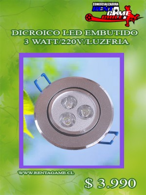RENTAGAME CHILE oficios y profesiones en La Cisterna |  Dicroico led embutido 3 watt/220v/luzfria/precio:  $ 3.990, Rentagame: es lider en iluminacion led