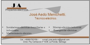 Jose Alejandro Aedo Menichetti oficios y profesiones en La Florida |  Electricidad domiciliaria e industrial. t&eacute;cnico  electrico, T&eacute;cnico electricista